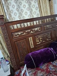 bed, side tables, 8 seater dining table, 1 bartan almari, 3 tables