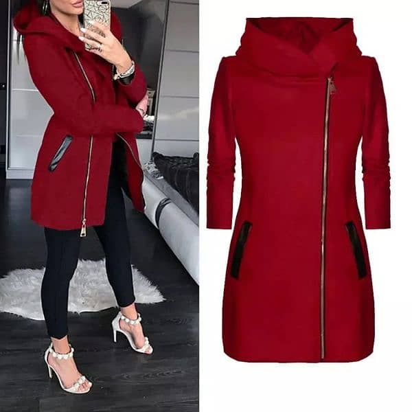 Women Long Leather Patch Side Zipper Jacket 1