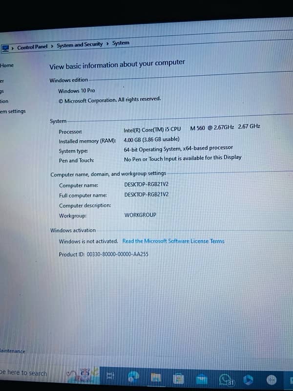 Dell laptop core i5  4GB ram 250GB memory 2