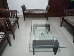 7 seater wooden sofa set With double glass centre table t for sale