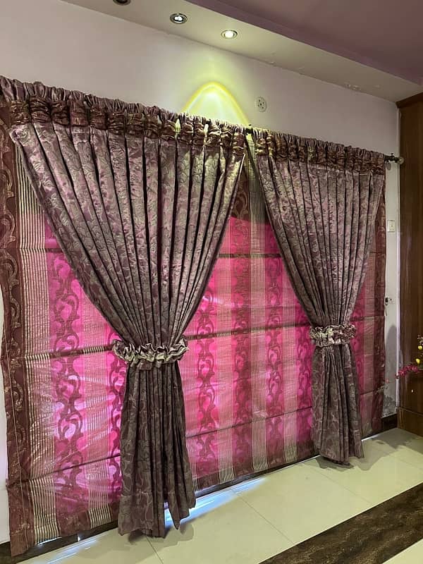 purple blinders with pleated curtains with rods 0