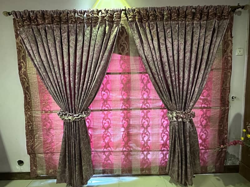 purple blinders with pleated curtains with rods 4