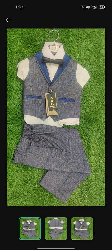 3pcs boy's stiched cotton plain tuxedo suit 1