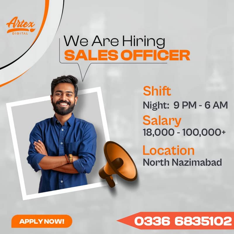 Artex Hiring is hiring 30+ sales officers in Karachi. 0