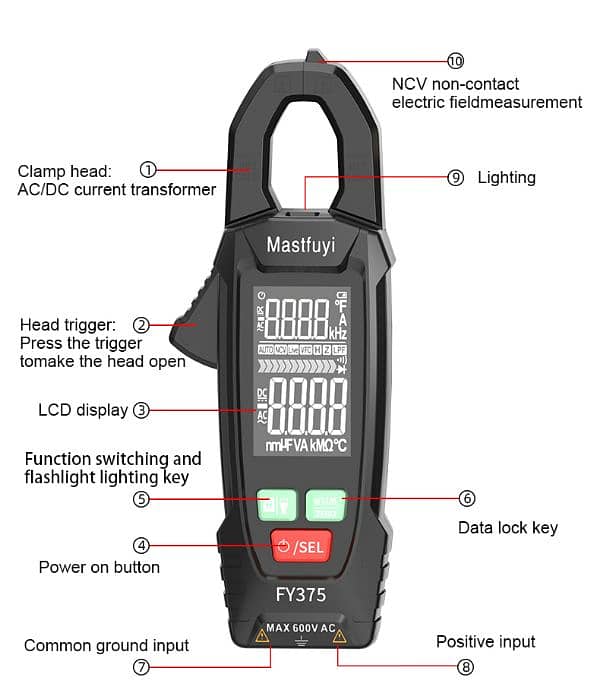 new clamp meter Mastfuyi FY357 Ac/Dc DIGITAL ampere meter and all 4