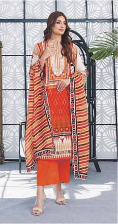 3pcs women unstitched lawn printed suit