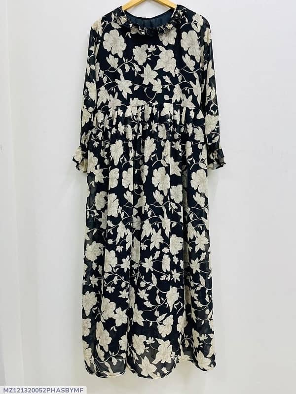 1 Pc Women's Stitched Chiffon Printed Frock Rs 200 delivery fee 2