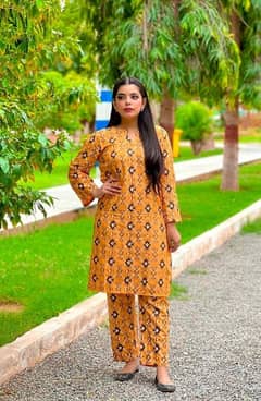 2 PCS women Stitched Linen printed Shirt and trosuer 0