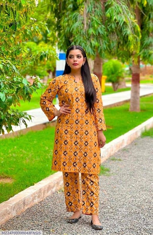 2 PCS women Stitched Linen printed Shirt and trosuer 2