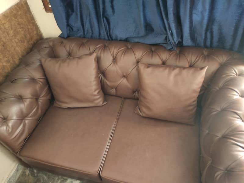 6 seater Dark Brown Pure Leather Sofa Set & Trendy Table 6