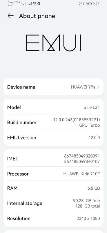 Huawei y9s 6/128 12