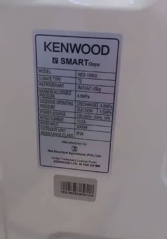 Kenwood AC brand new DC inverter 1.5 ton seal argent 8