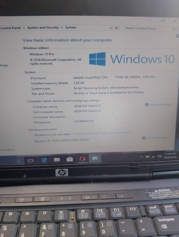 Hp laptop for sell urgent 3gb ram 250hard disc 2