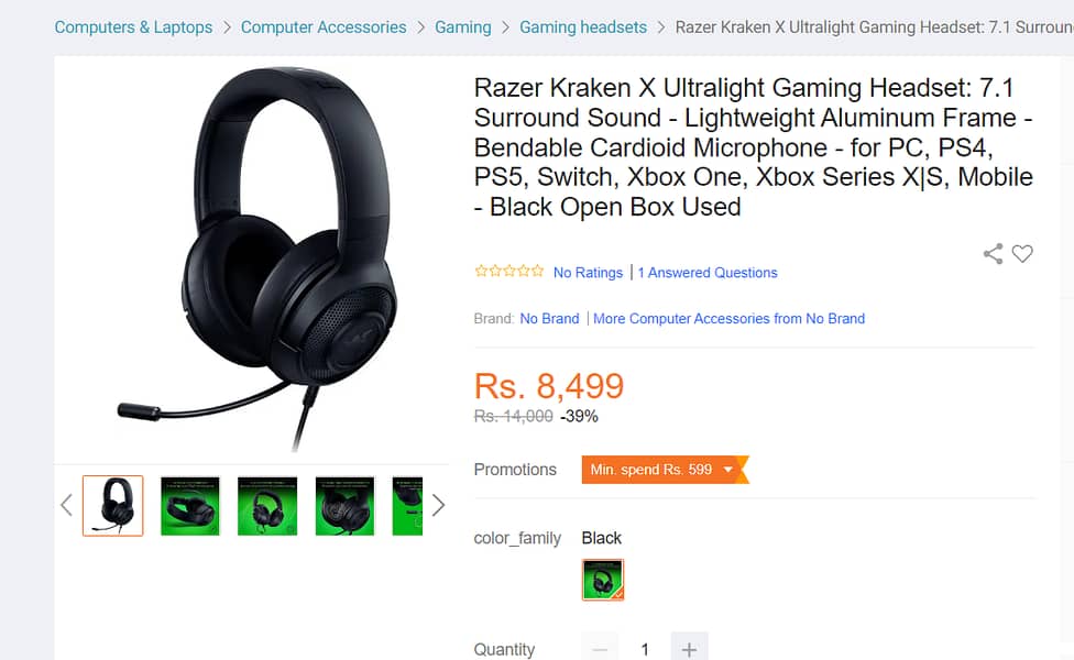 Razer Kraken X Ultralight Gaming Headset with Noise Cancellation for S 3