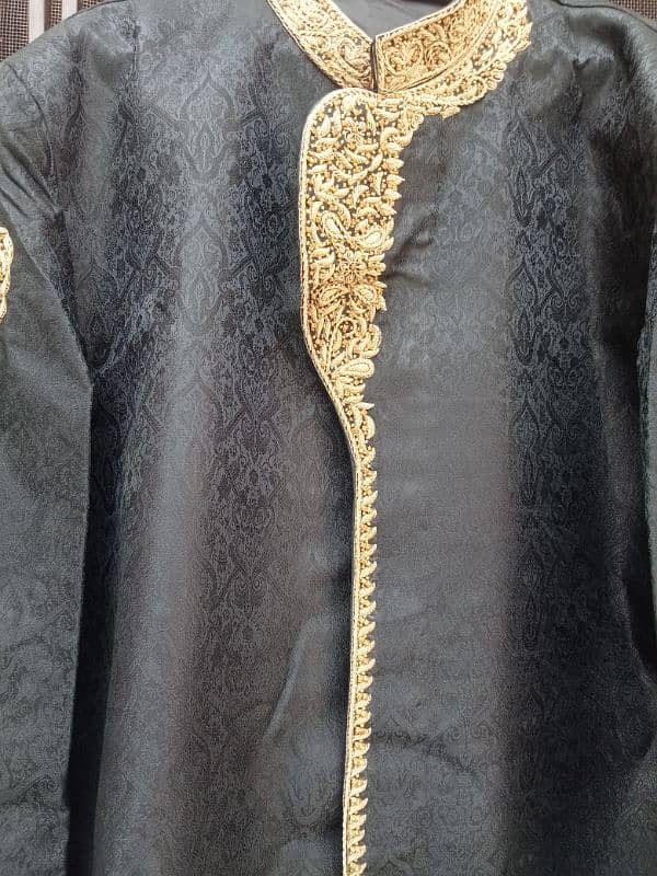 Sherwani color black with gold clr embroidery 4