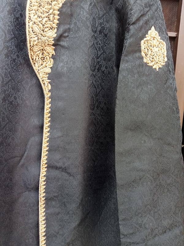 Sherwani color black with gold clr embroidery 5