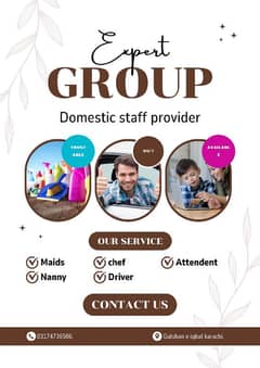 Professional Domestic Staff provider no 1 company of Karachi. 0