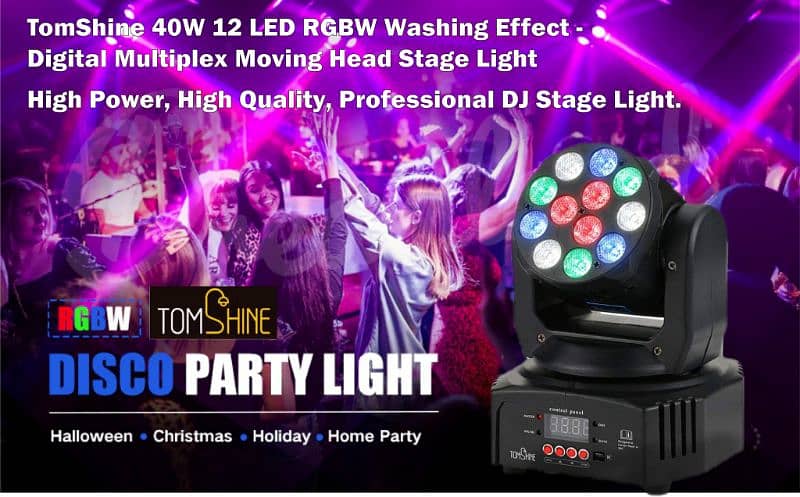 TomShine 40W 12 LED RGBW Moving Head Stage Light-Auto sound activation 6