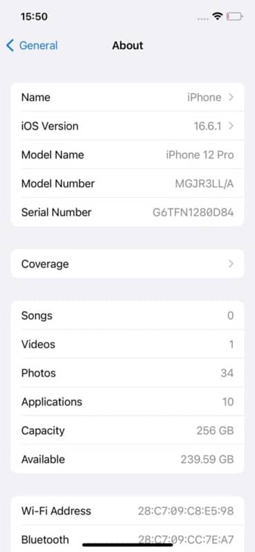 Iphone 12 pro Jv 256gb Graphite grey colour, water pack 1