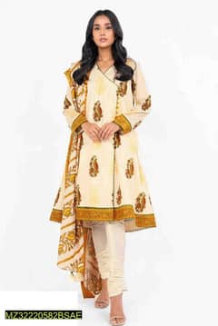 3Pcs womans  unstitched lawn printed suit