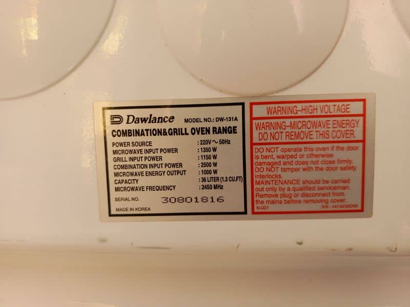 Dawlance MicroWave Full Size Model No DW -131A 4