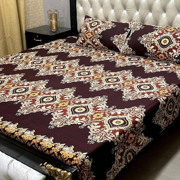 3 pcs cotton salonica printed dulble bedsheets. 0