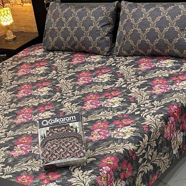 3 pcs cotton salonica printed dulble bedsheets. 5