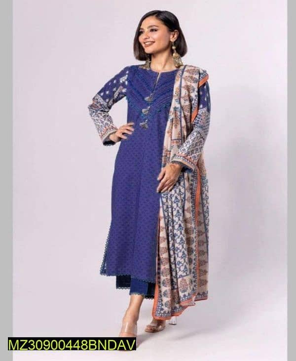 3 Pcs Women's Unstich Karandi Printed Suits 4