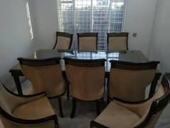 Dining table / 8 Chairs / Best quality Wood / Glass bottom table /