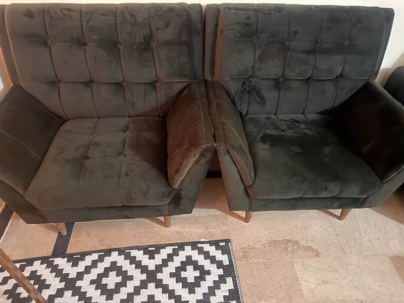 new 10/10 condition room chairs or sofa olive green colour 0