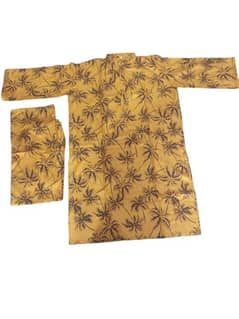 2 Pcs womens stitched linen block printed shirt and trouser