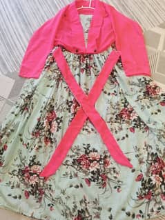 casual dress for girls. long frock with silk jacket.