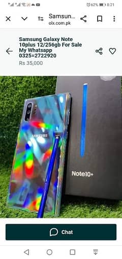 Samsung Galaxy Note 10plus 12/256gb for sale my whatsapp 0332=7426084