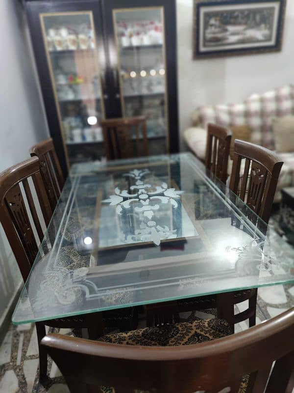 6 seater dining table with glass top 0