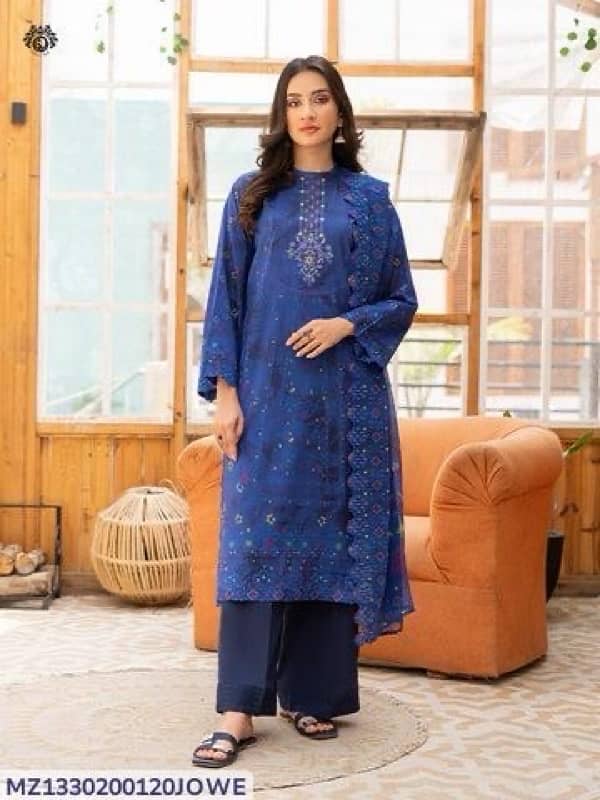 3 pc women’s unstitched Lawn Embroidered suit 3