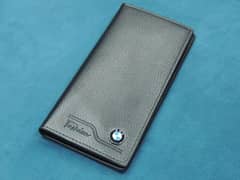 leather plain long fold wallet