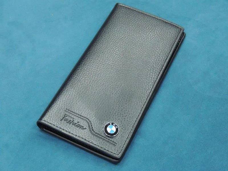 leather plain long fold wallet 0