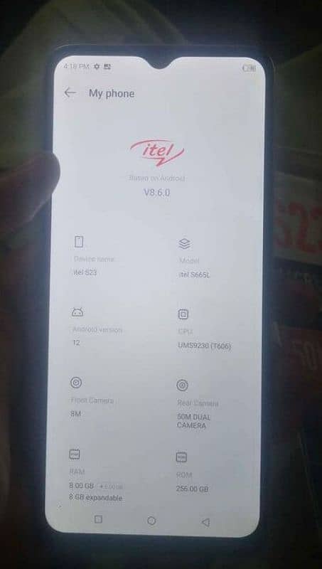 8+8+ 256 Itel S23 With box Charger Original 3