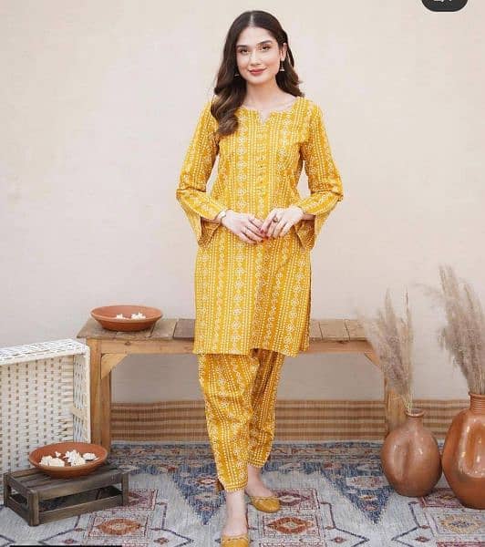 2 PC's Women Stitched Lawn Chunri Printed Suit 2