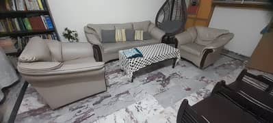 Off White Color Leather made 5 seater Sofa 0