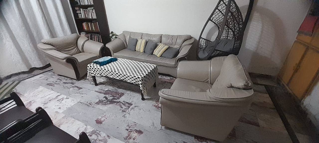 Off White Color Leather made 5 seater Sofa 1