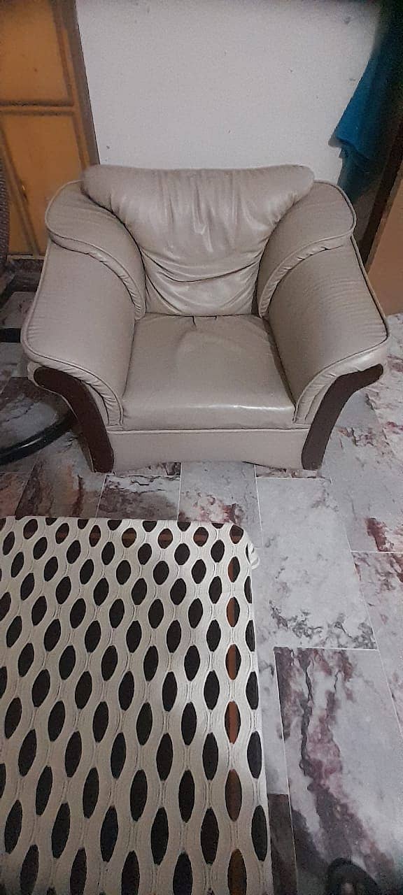 Off White Color Leather made 5 seater Sofa 3