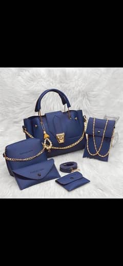 5 Pcs Women's PU Leather Plain Hand Bag Set 0