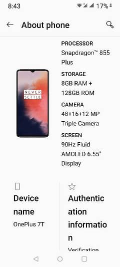 8+ RAM 128GB memory (OnePlus 7t) 0