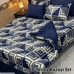 6 Psc Cotton Salloncia  Prentid Razai Set  Double Bed Size