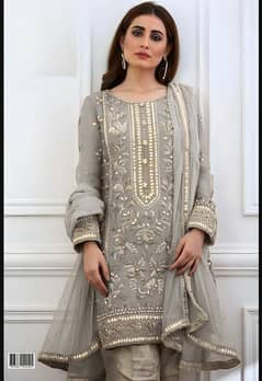 3|pcs|women's|unstitched|Chiffon|Embroidered|suit