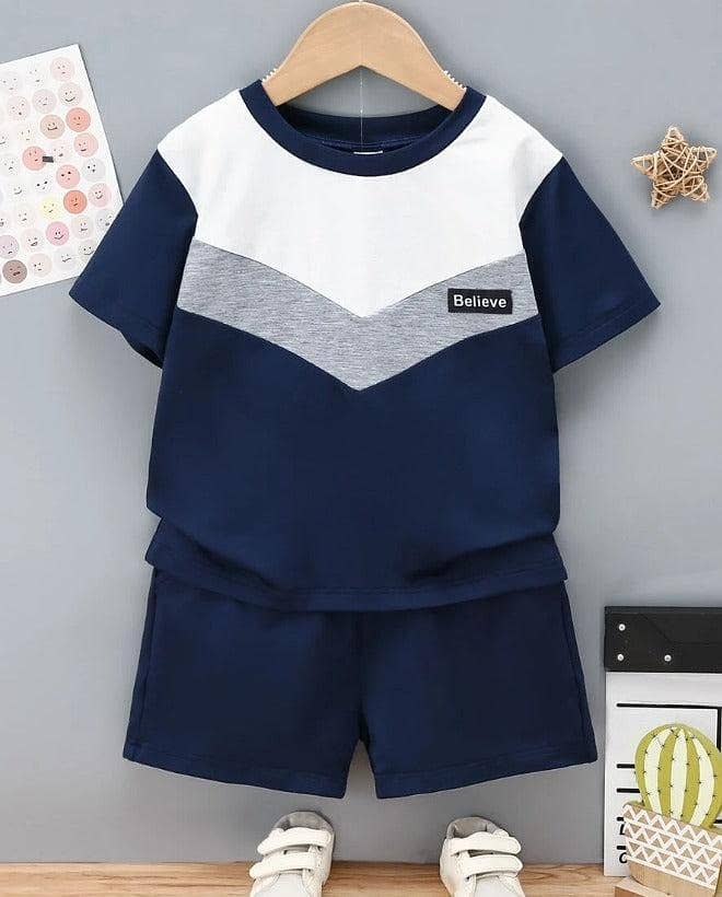 2 pcs stitches cotton tee shirt and cotton short Bwg  believe panel St 0