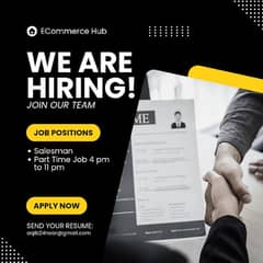 Job Opportunity for Sales man Salary+Commission part time job