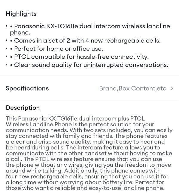 panasonic kx-TG1611E dual intercom wireless landline phone dual 6