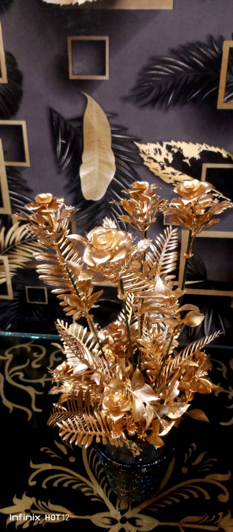 "Golden Artificial Flowers - Long Lasting, Luxury Home Decoration, 3